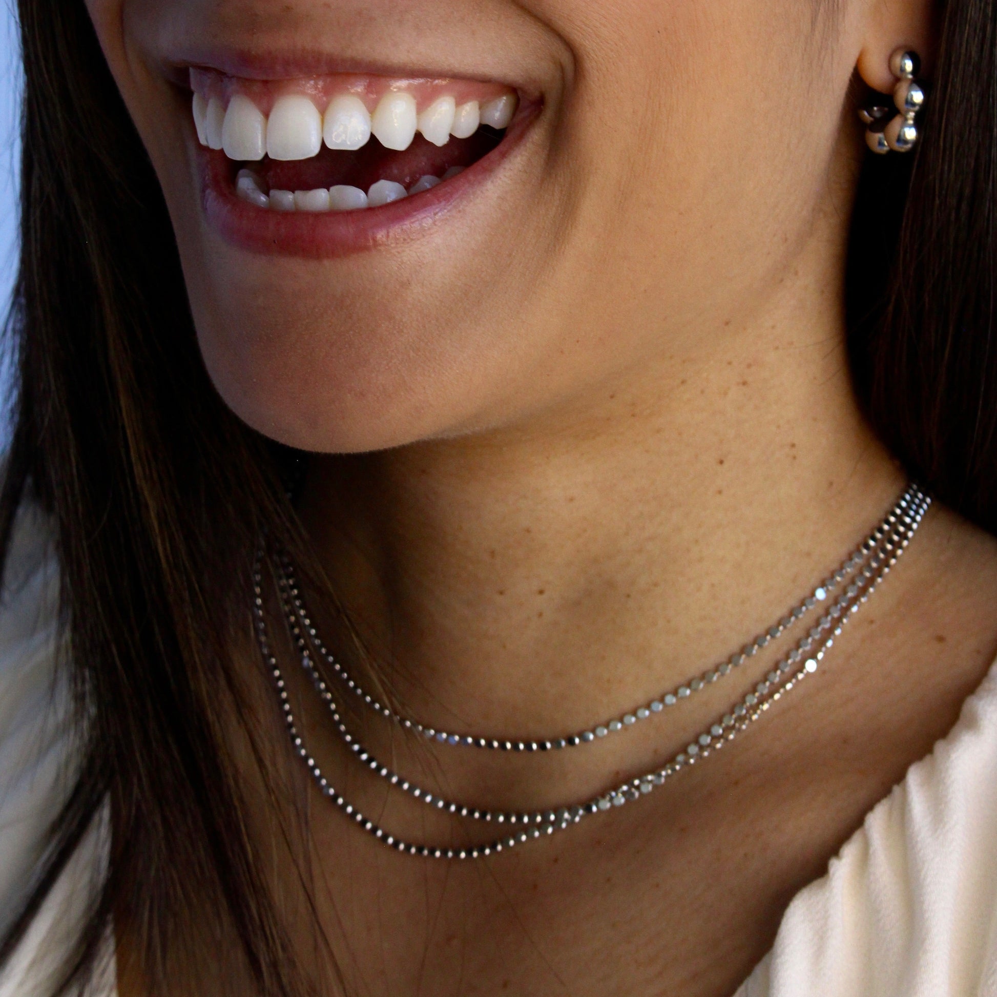 Rhodium Plated Triple Dots Necklace