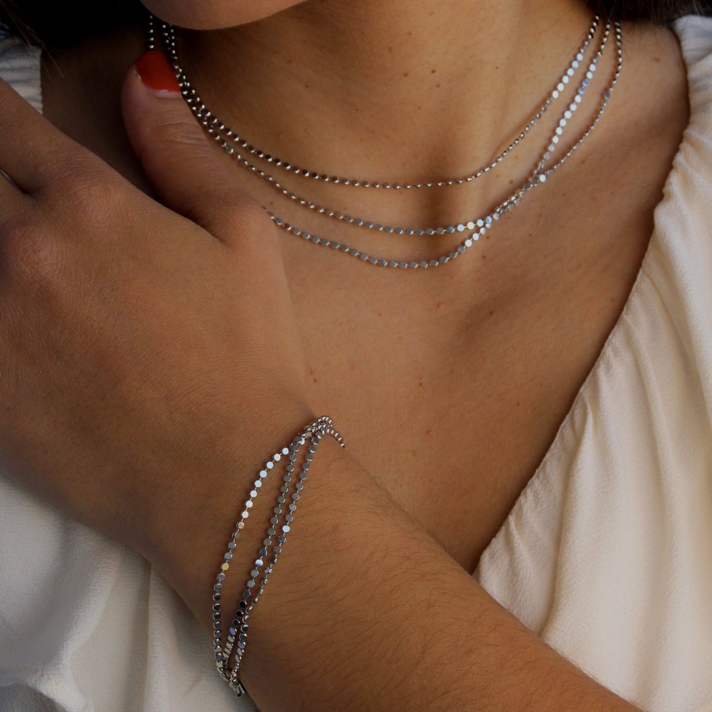 Triple Dots Bracelet and Necklace Rhodium Plated - Model