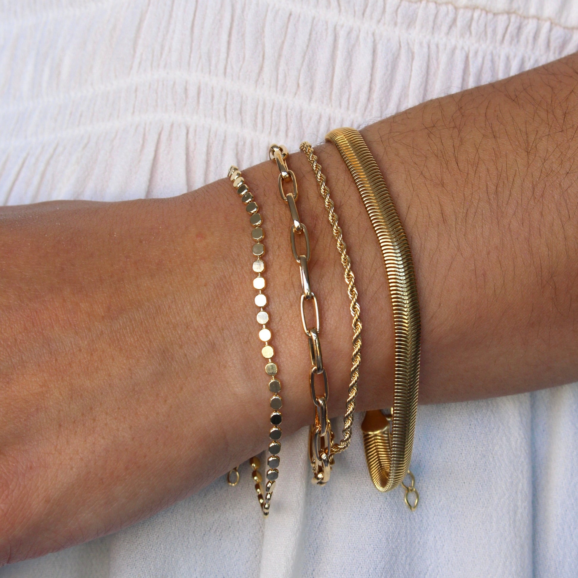 2mm Rope Chain Bracelet, 18K Gold Plated, Front Wrist