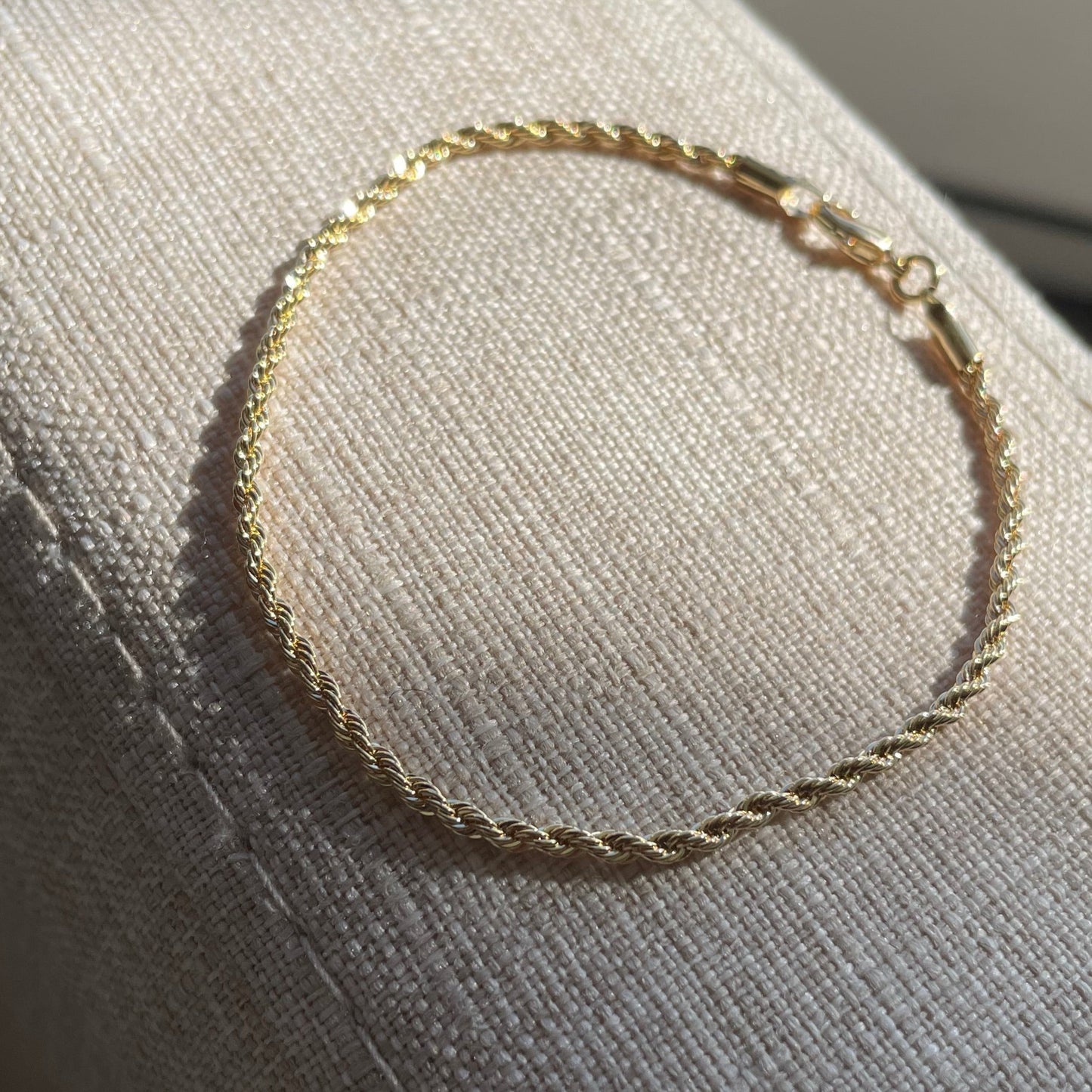 2mm Rope Chain Bracelet, 18K Gold Plated